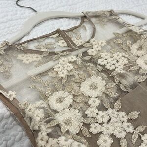 Beige/light pretty gold with floral lace overlay dress size 12.